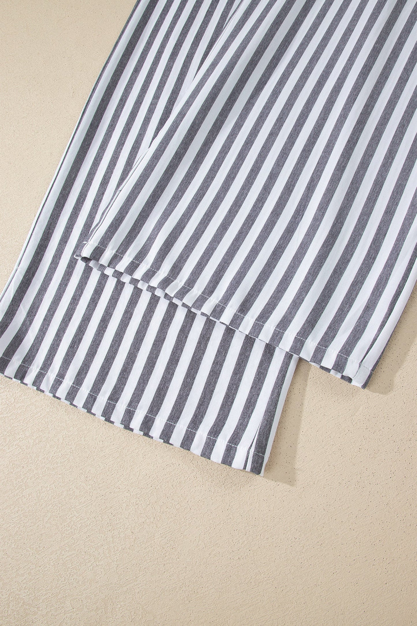 Black Stripe Shirred High Waist Loose Summer Pants