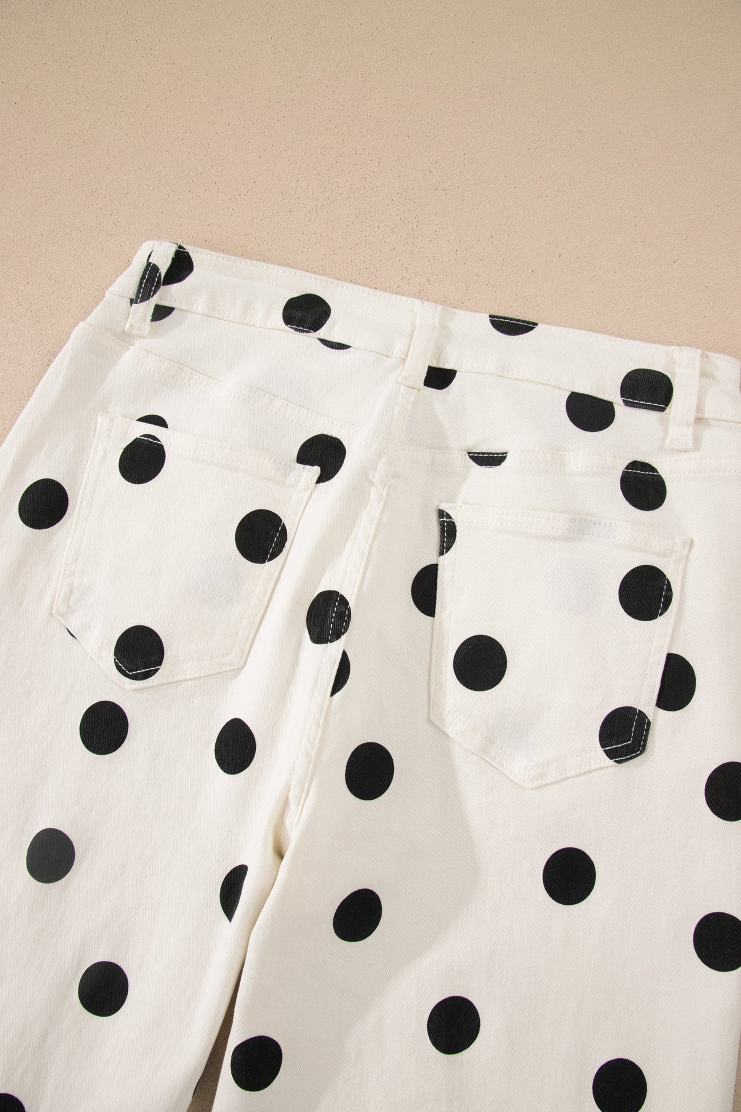 White Polka Dot Print Wide Leg Ankle-Length Jeans