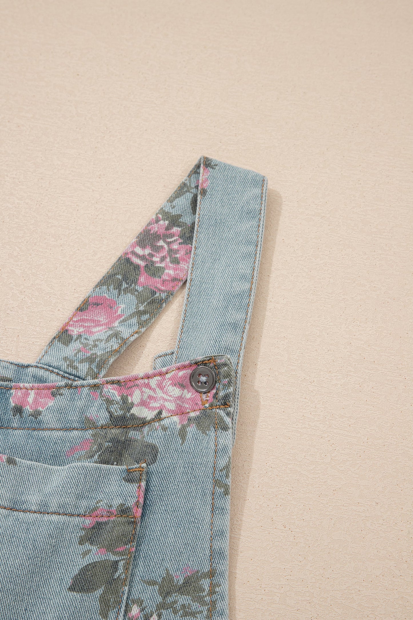 Beau Blue Floral Print Pleated High Waist Wide Leg Denim Jumpsuit