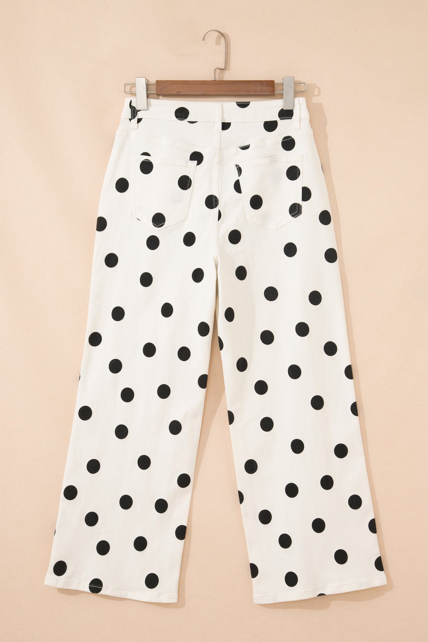 White Polka Dot Print Wide Leg Ankle-Length Jeans