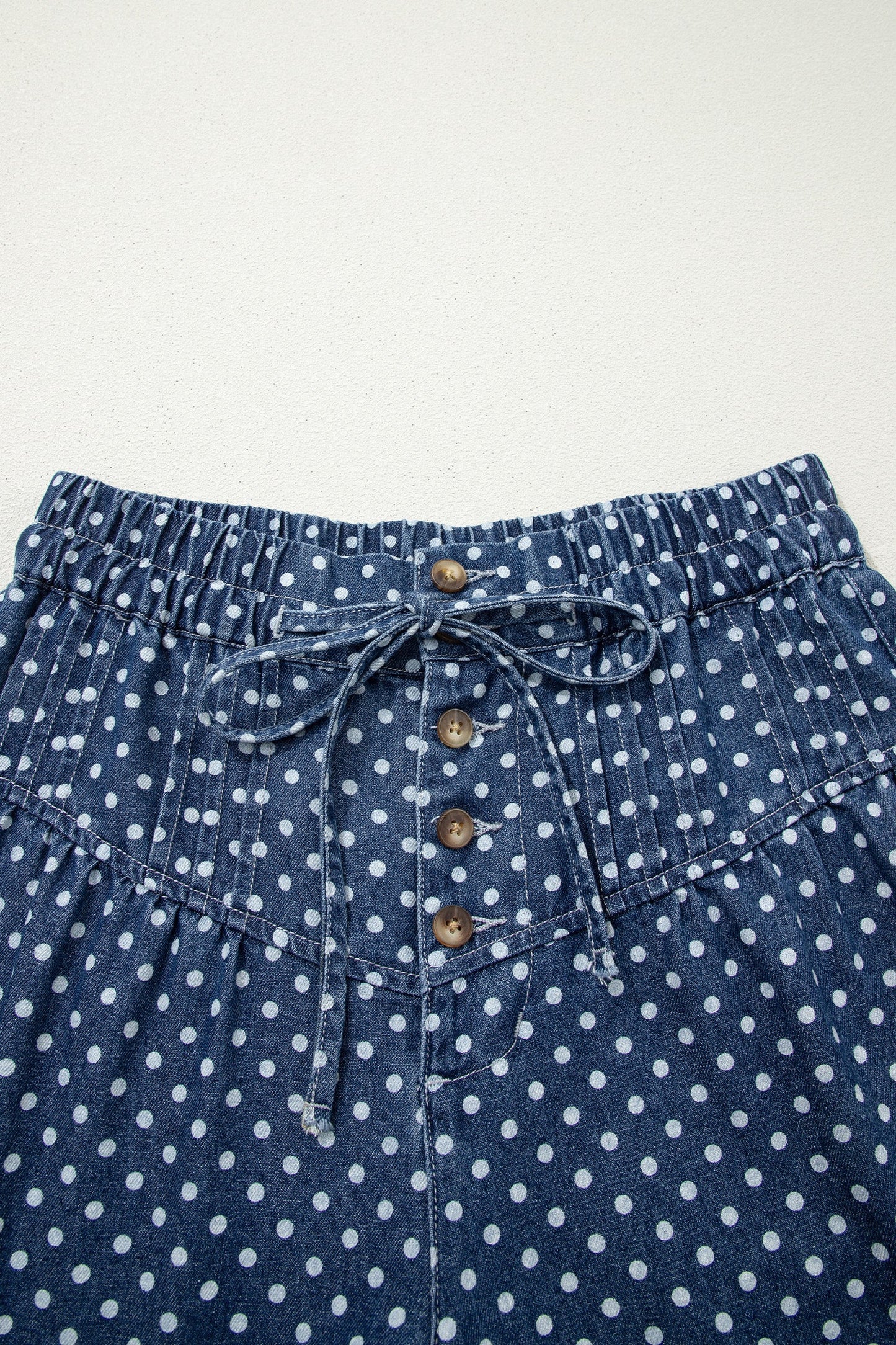 Sky Blue Polka Dot Print Button Pleated Detail Wide Leg Jeans