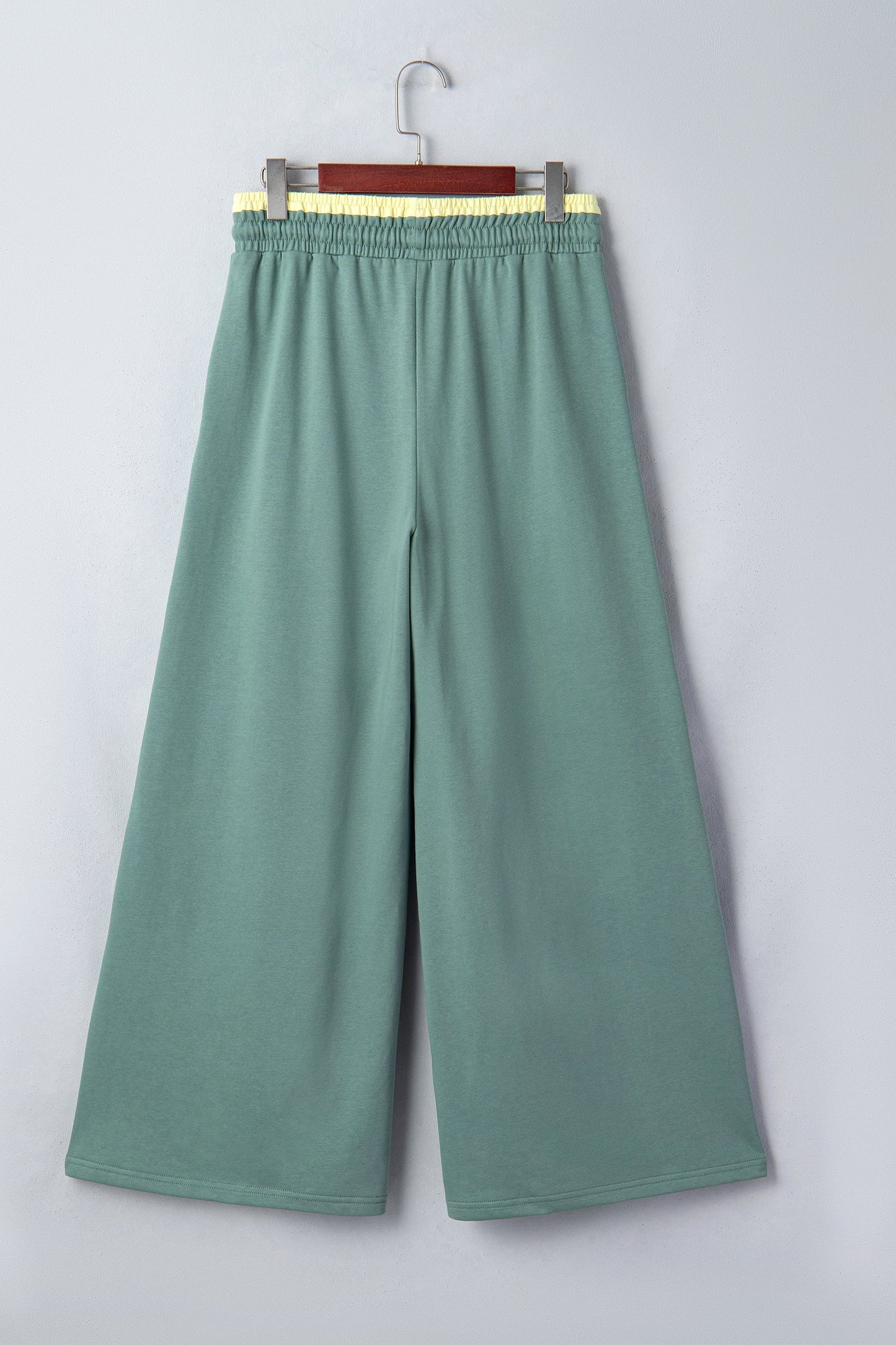 Sea Green Color Block Flower Patchwork Drawstring Contrasted Elastic Waist Wide Leg Pants